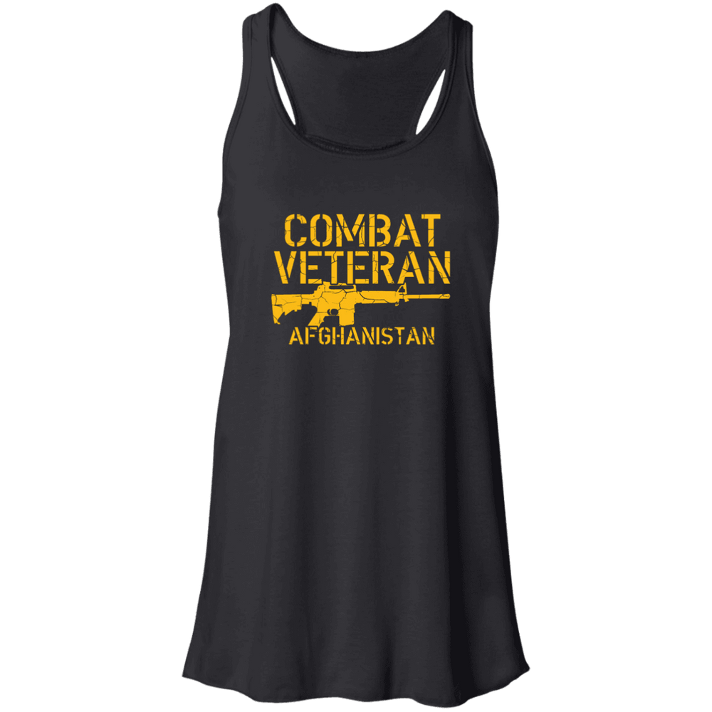 Designs by MyUtopia Shout Out:Combat Veteran Afghanistan Flowy Racerback Tank,X-Small / Black,Tank Tops