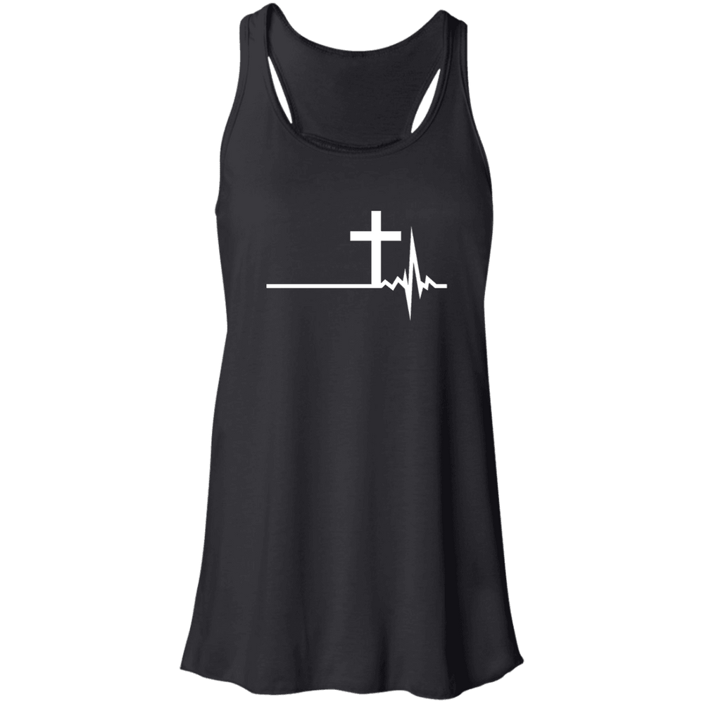 Designs by MyUtopia Shout Out:Cross Heartbeat Flowy Racerback Tank Black,X-Small / Black,Tank Tops