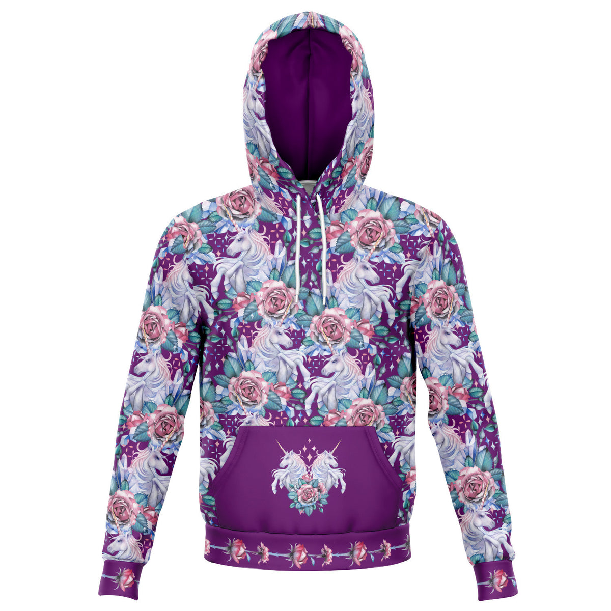 Unicorns in a field of Roses Fashion Hooded Sweatshirt