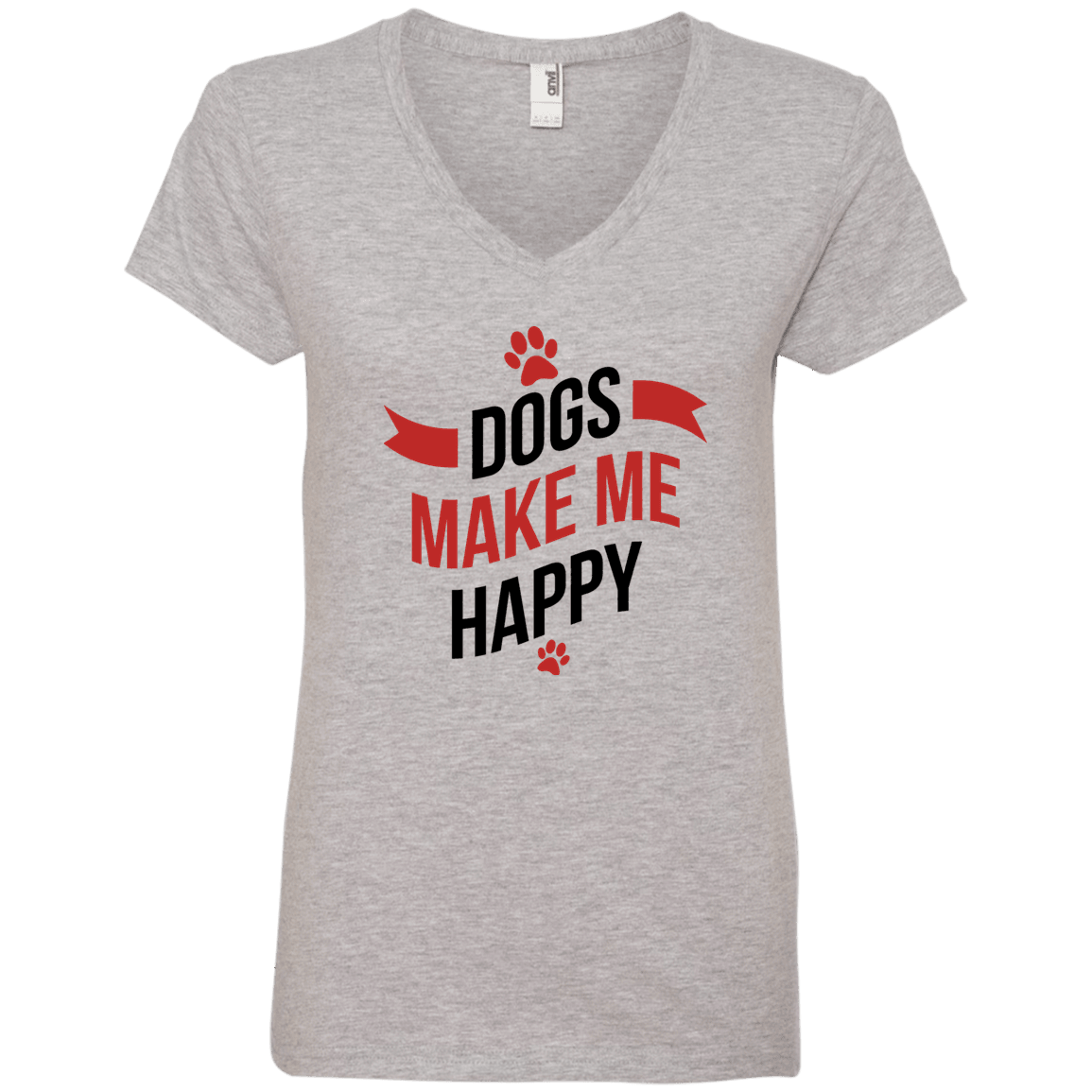 Designs by MyUtopia Shout Out:Dogs Make Me Happy Mens/Ladies V-Neck T-Shirt,Ladies' V-Neck T-Shirt / S / Heather Grey,Adult Unisex T-Shirt