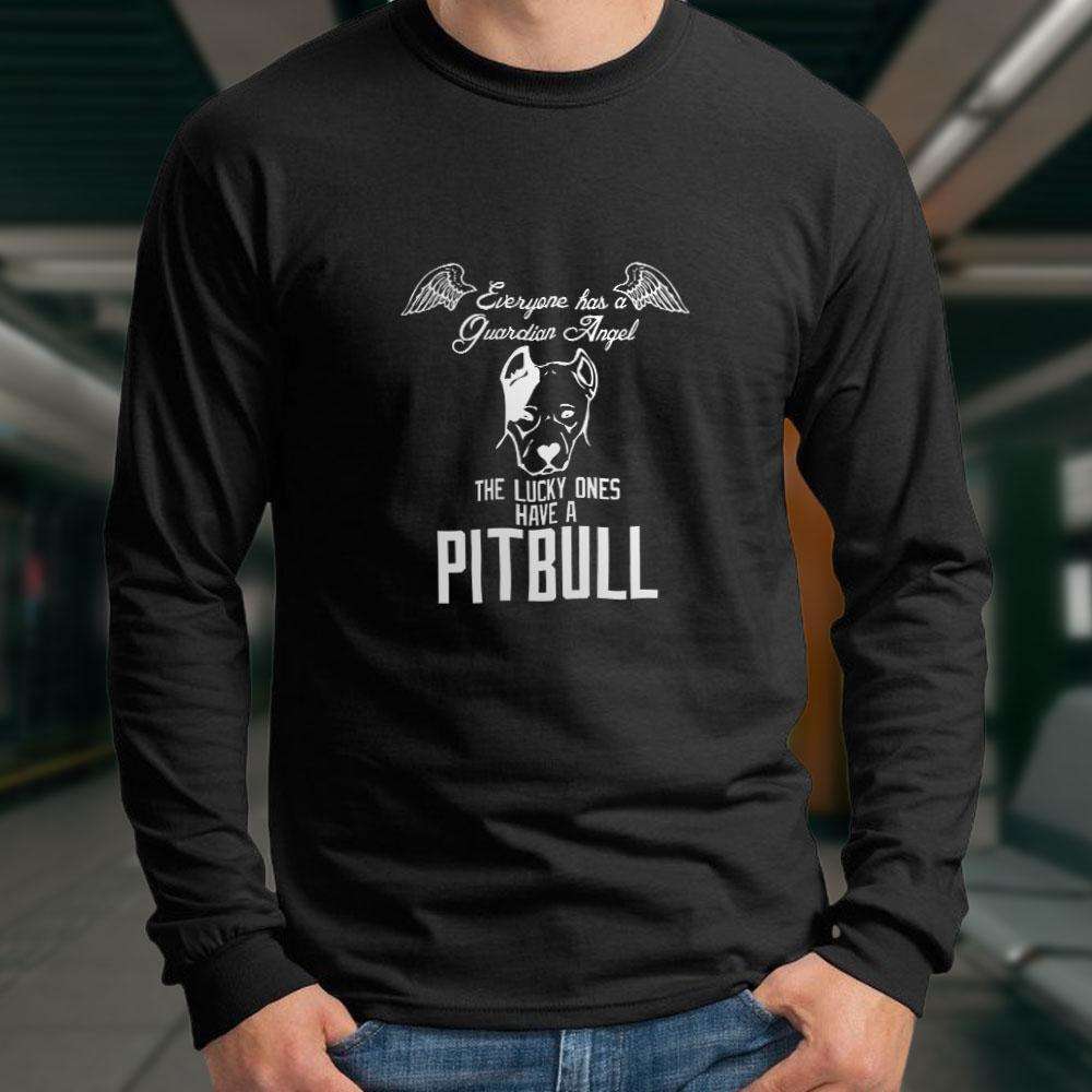 Designs by MyUtopia Shout Out:Everyone Has A Guardian Angel, The Lucky Ones Have A Pitbull Adult Long Sleeve Tee