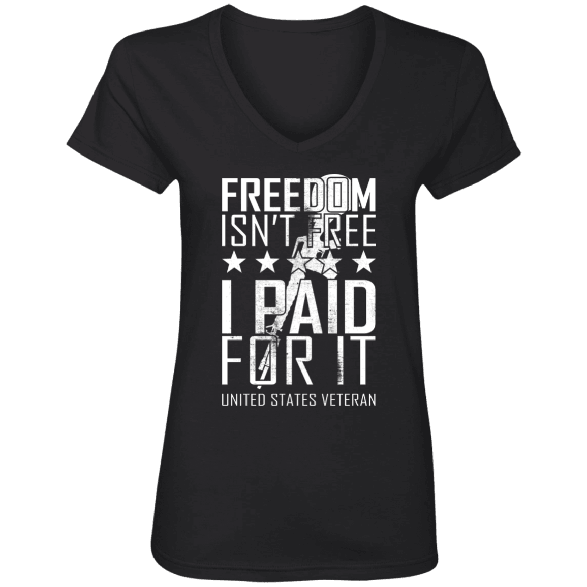 Designs by MyUtopia Shout Out:Freedom Isn't Free, I Paid For It, US Veteran Ladies' V-Neck T-Shirt,S / Black,Ladies T-Shirts