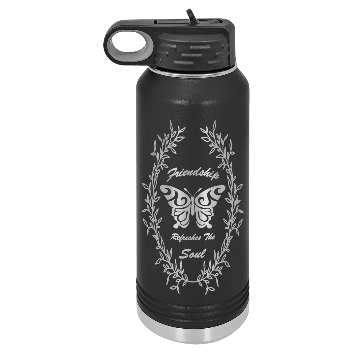 Designs by MyUtopia Shout Out:Friendship Refreshes The Soul Butterfly 32 oz Polar Camel Water Bottle - Stainless Steel,32oz / Black,Polar Camel - 32oz Water Bottle