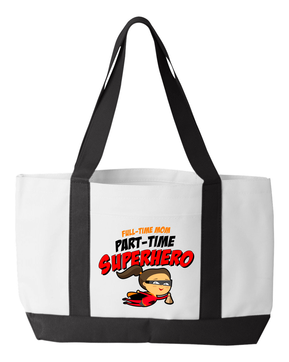 Designs by MyUtopia Shout Out:Full-Time Mom, Part-Time Superhero Canvas Totebag Gym / Beach / Pool Gear Bag,White,Gym Totebag