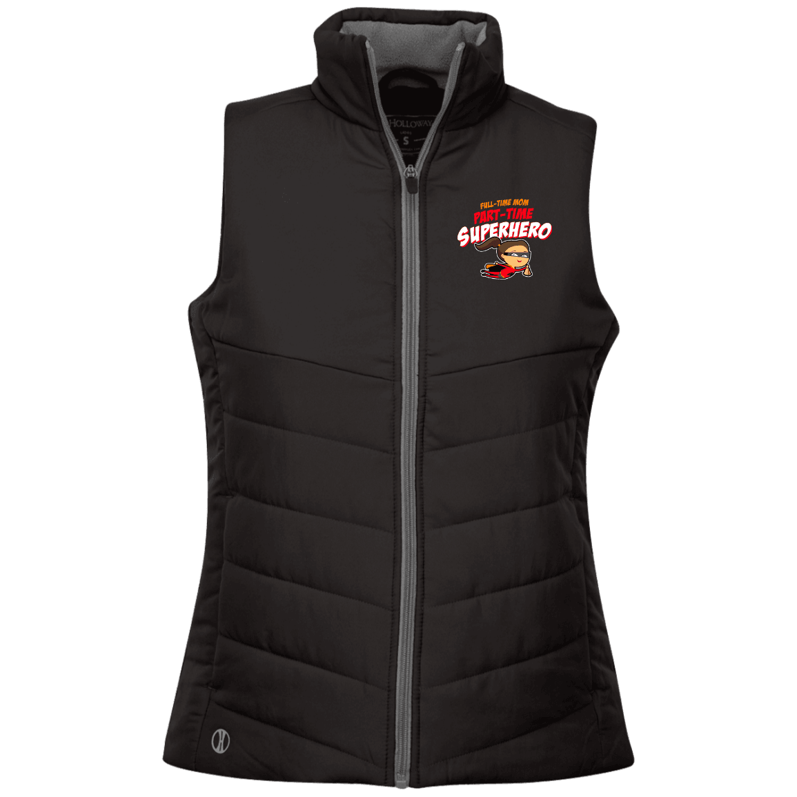 Designs by MyUtopia Shout Out:Full-time Mom Part-Time Superhero Ladies' Quilted Vest,Black / X-Small,Jackets