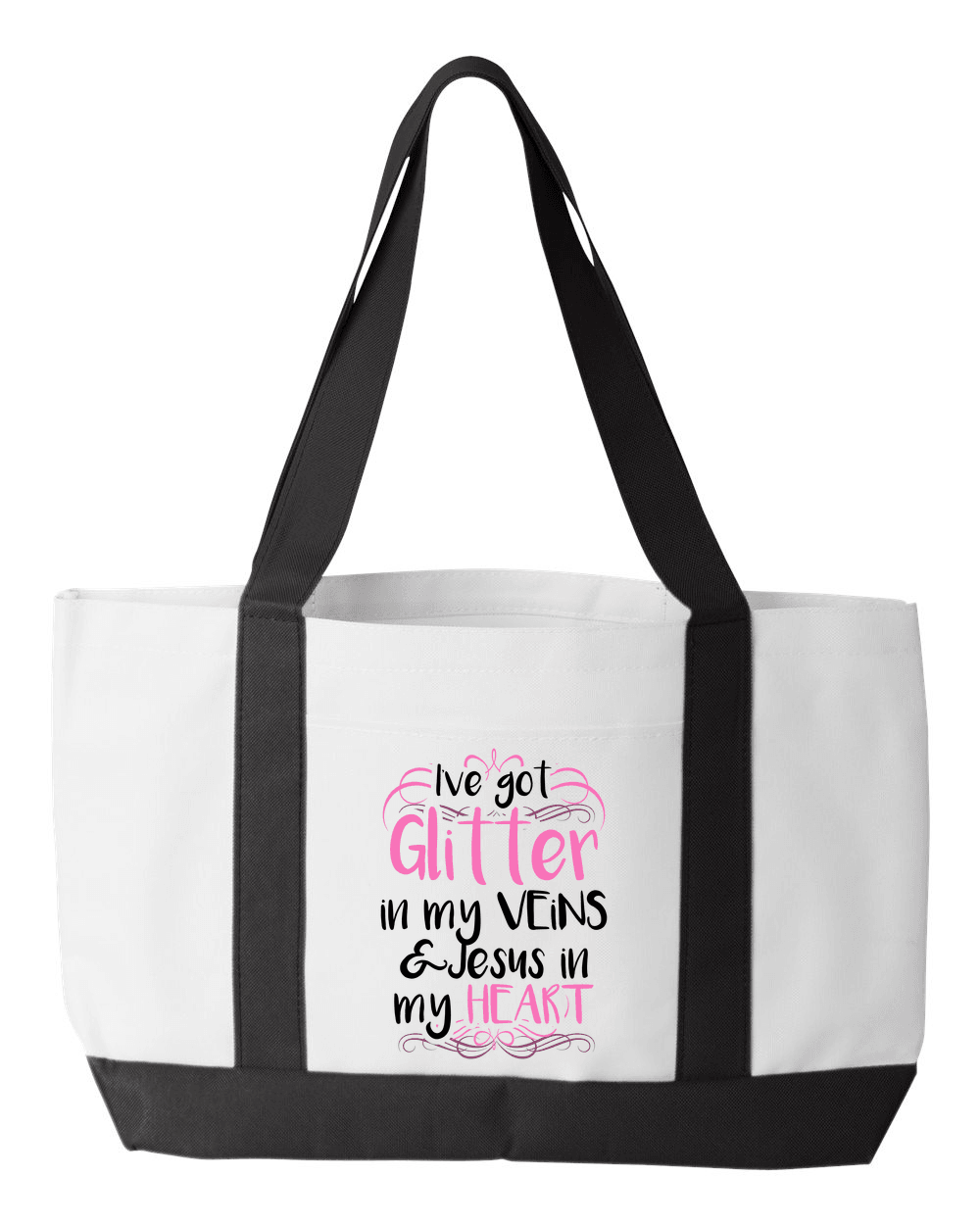 Designs by MyUtopia Shout Out:Glitter In My Veins Jesus In My Heart Canvas Totebag Gym / Beach / Pool Gear Bag