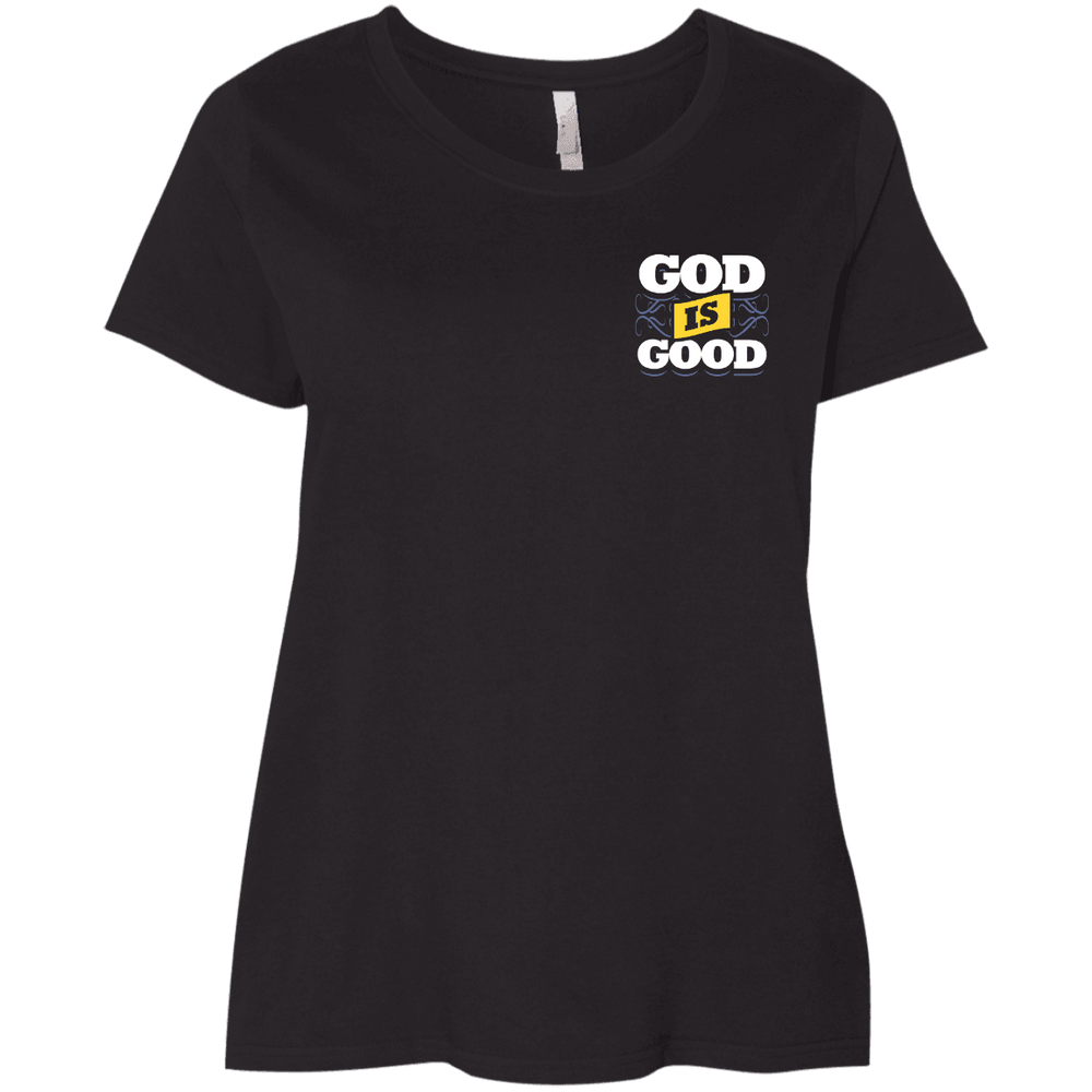 Designs by MyUtopia Shout Out:God Is Good Ladies' Curvy Crew Neck T-Shirt,Plus 1X / Black,Ladies T-Shirts
