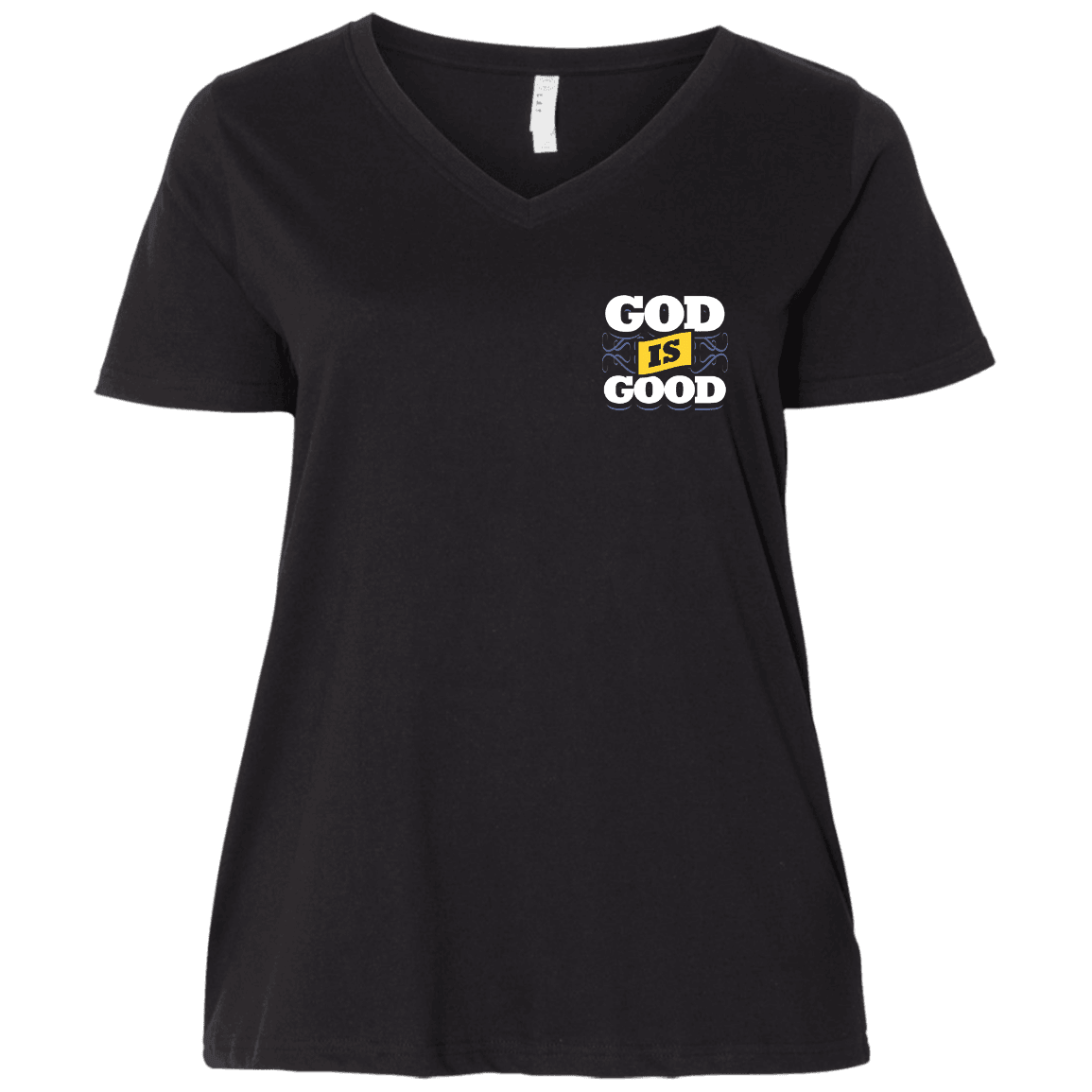 Designs by MyUtopia Shout Out:God Is Good Ladies' Curvy V-Neck T-Shirt,Plus 1X / Black/,Ladies T-Shirts