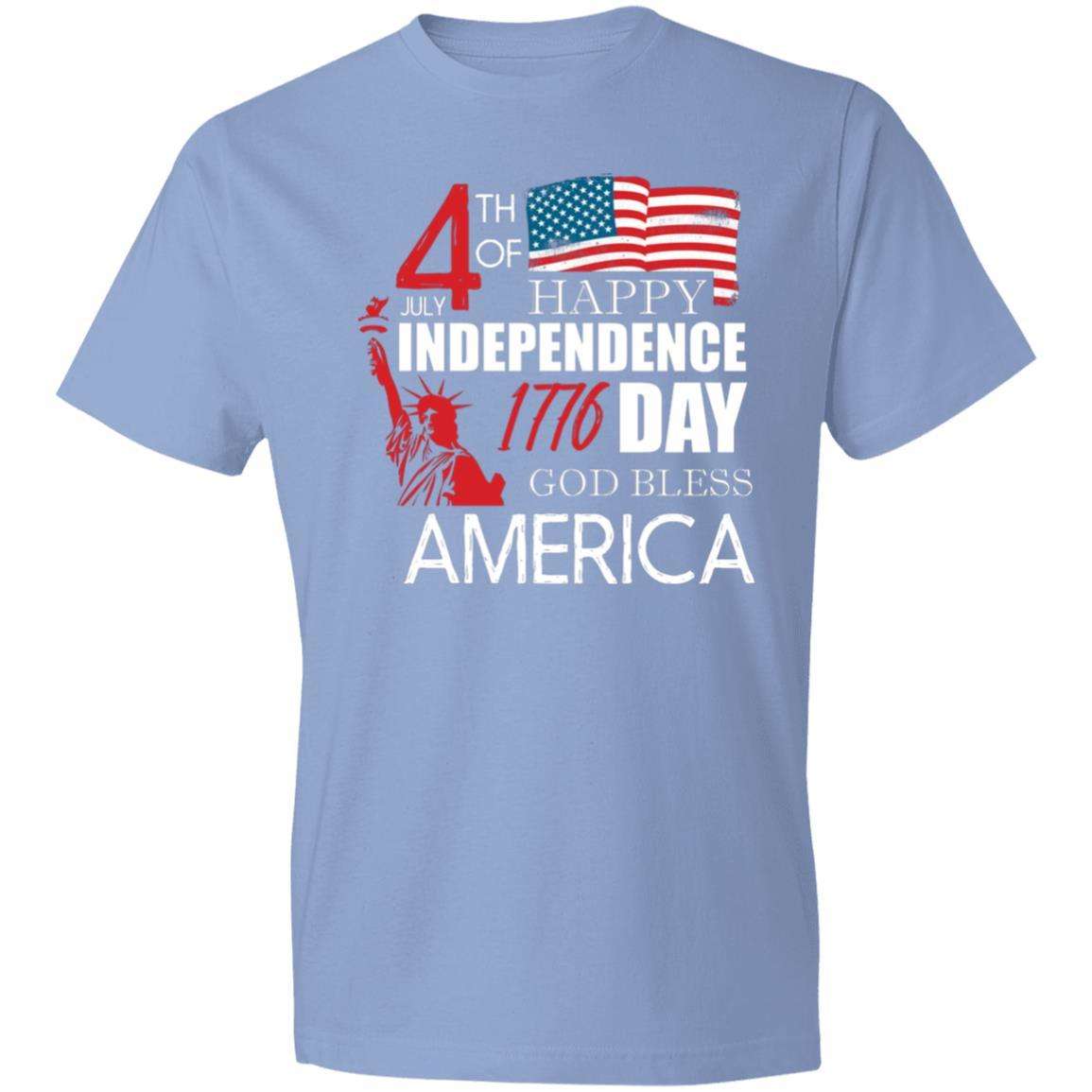 Designs by MyUtopia Shout Out:Happy Independance Day Lightweight Cotton T-Shirt,Light Blue / S,T-Shirts