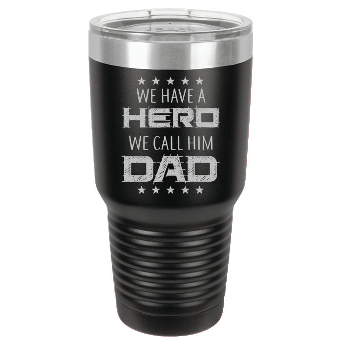 Designs by MyUtopia Shout Out:Hero Dad Polar Camel 30 oz Engraved Insulated Double Wall Steel Tumbler Travel Mug,Black,Polar Camel Tumbler