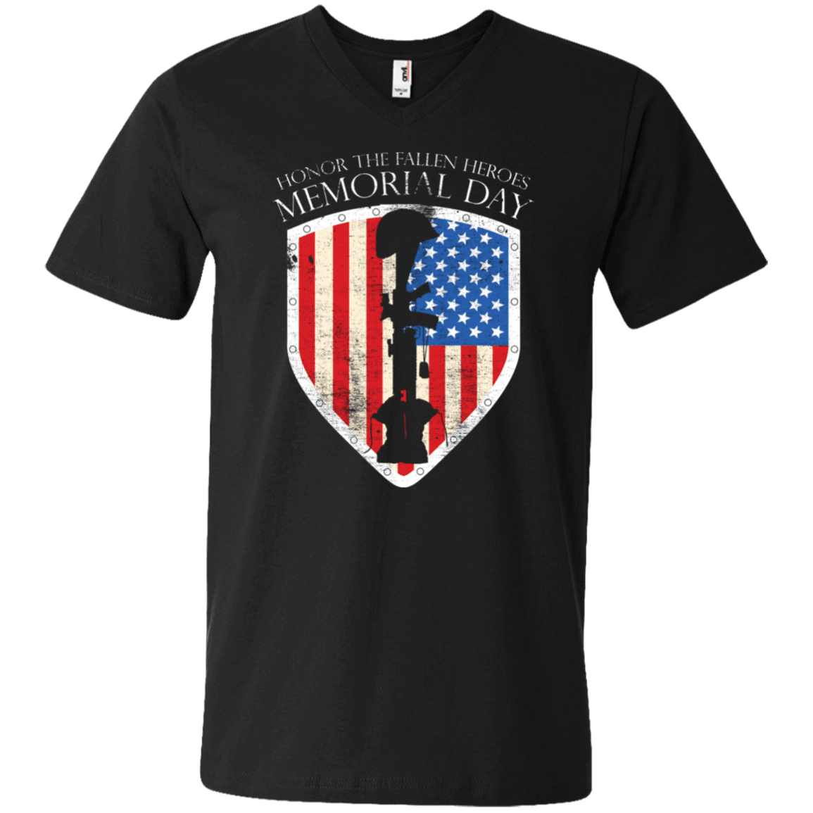 Designs by MyUtopia Shout Out:Honor The Fallen Heroes Men's Printed V-Neck T-Shirt,S / Black,Adult Unisex Vneck Tee