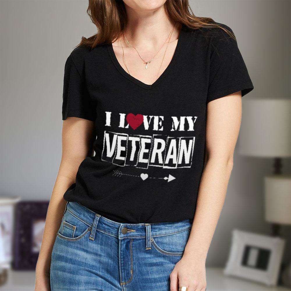 Designs by MyUtopia Shout Out:I Love My Veteran Ladies' V-Neck T-Shirt