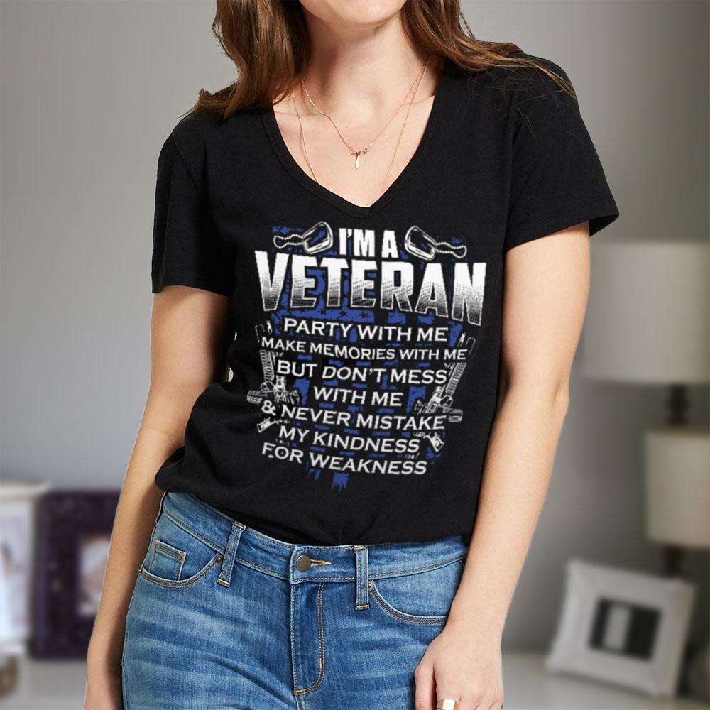 Designs by MyUtopia Shout Out:I'm A Veteran Don't Mess With Me Ladies' V-Neck T-Shirt