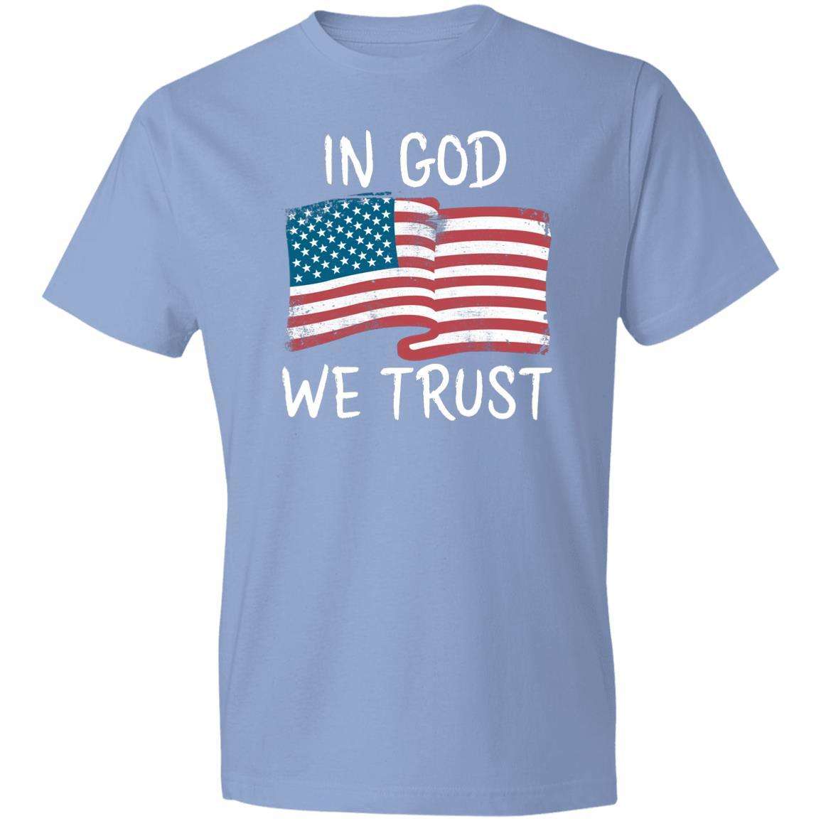 Designs by MyUtopia Shout Out:In God We Trust Lightweight Cotton T-Shirt,Light Blue / S,Adult Unisex T-Shirt