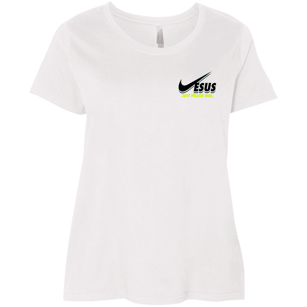 Designs by MyUtopia Shout Out:Jesus Just Praise Him Ladies' Curvy Crew Neck  T-Shirt - White,White / Plus 1X,Ladies T-Shirts