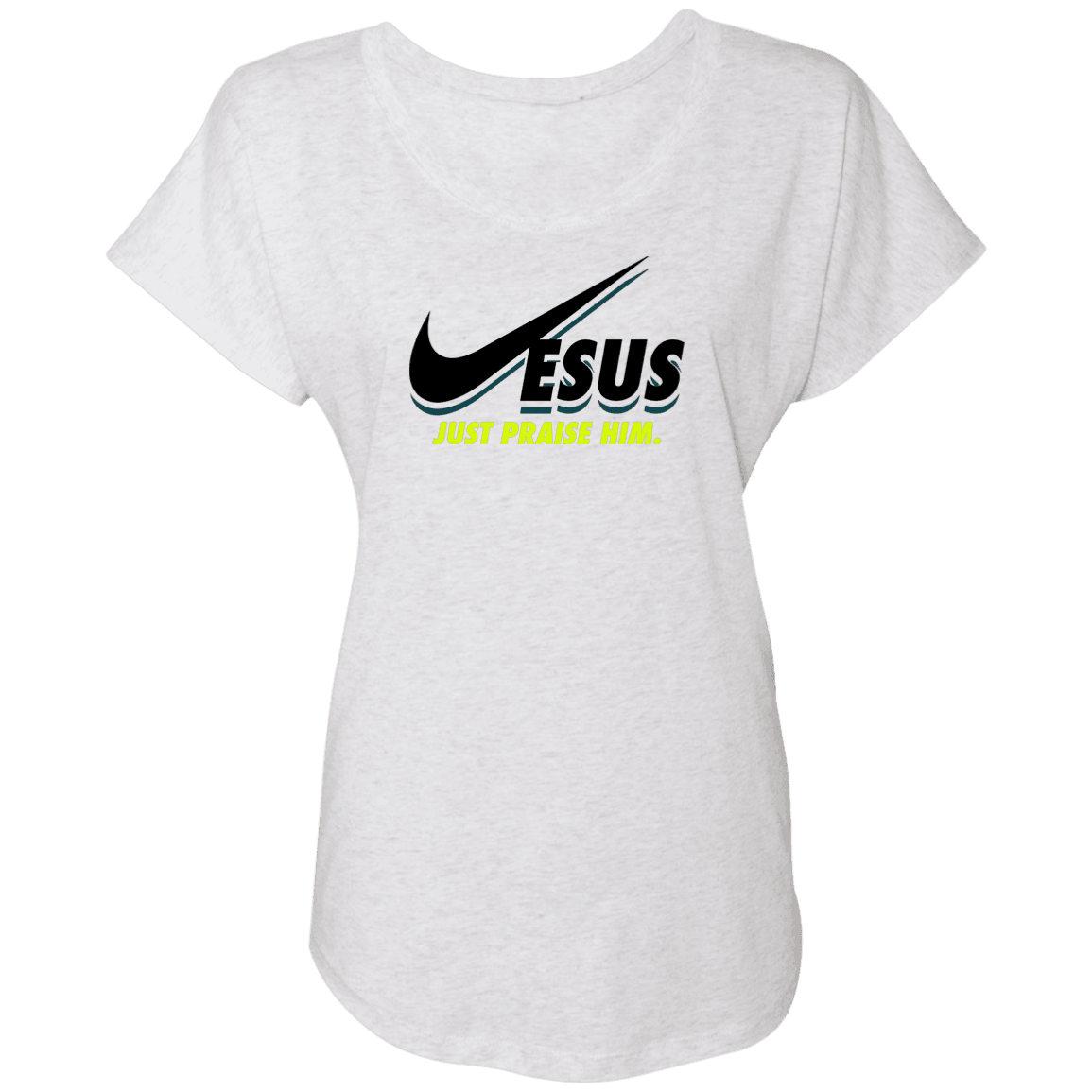 Designs by MyUtopia Shout Out:Jesus Just Praise Him Ladies' Triblend Dolman Shirt,X-Small / Heather White,Ladies T-Shirts