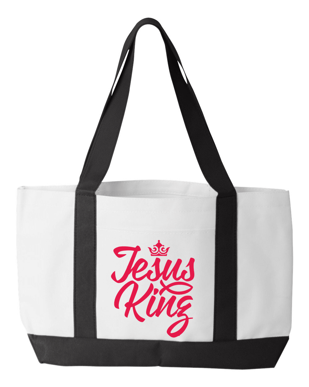 Designs by MyUtopia Shout Out:Jesus King Canvas Totebag Gym / Beach / Pool Gear Bag,White / Black,Gym Totebag