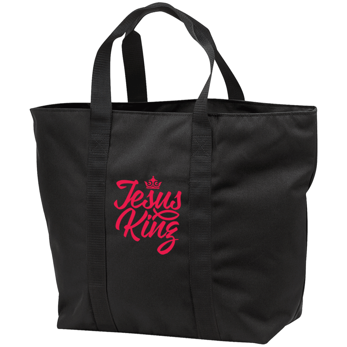 Designs by MyUtopia Shout Out:Jesus King Embroidered All Purpose Tote Bag,Black/Black / One Size,Bags