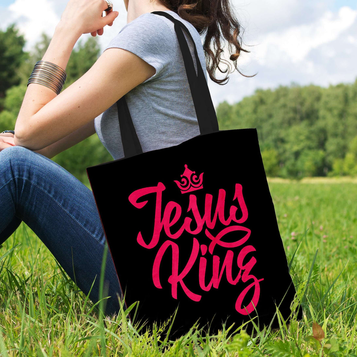 Designs by MyUtopia Shout Out:Jesus King Fabric Totebag Reusable Shopping Tote