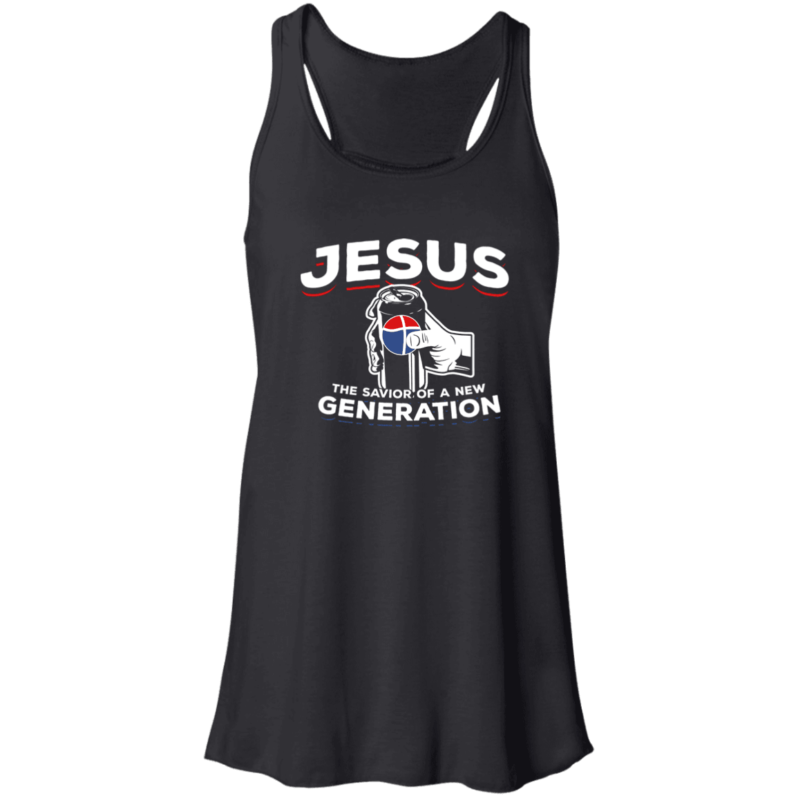 Designs by MyUtopia Shout Out:Jesus Savior of New Generation Ladies Flowy Racerback Tank,X-Small / Black,Tank Tops