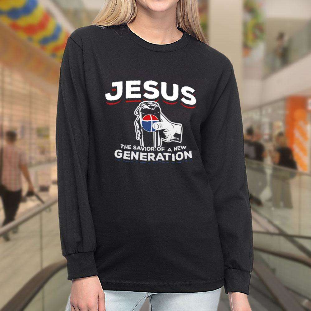 Designs by MyUtopia Shout Out:Jesus Savior of New Generation Long Sleeve Ultra Cotton Unisex T-Shirt,Black / S,Long Sleeve T-Shirts