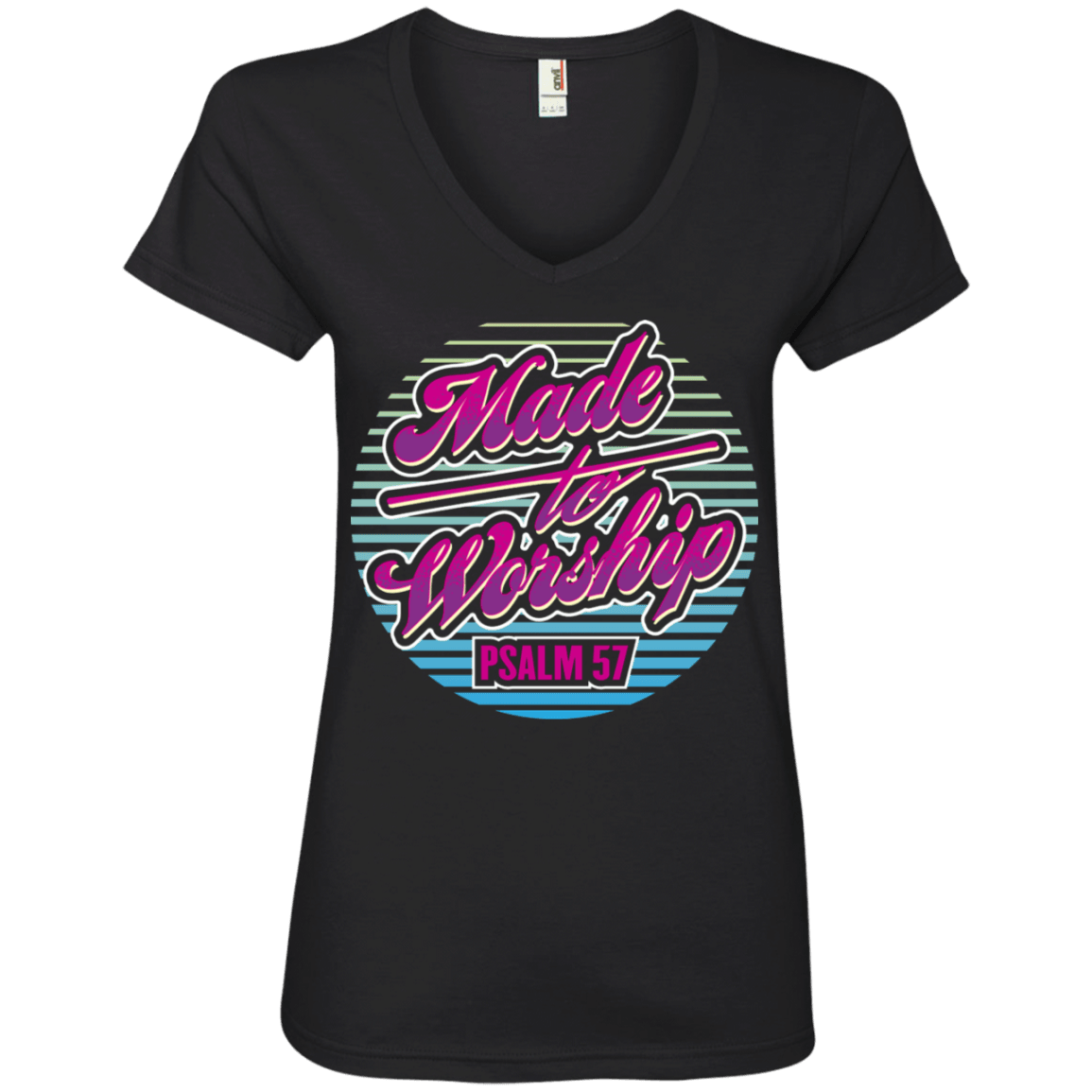 Designs by MyUtopia Shout Out:Made To Worship Ladies' V-Neck T-Shirt,S / Black,Ladies T-Shirts