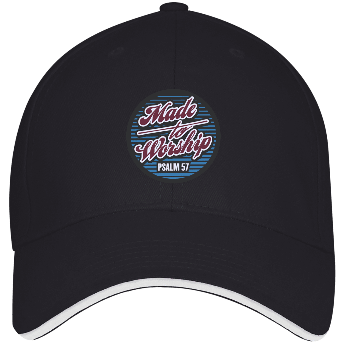 Designs by MyUtopia Shout Out:Made To Worship Psalm 57 Embroidered USA Made Structured Twill Cap With Sandwich Visor,Navy/White / One Size,Hats