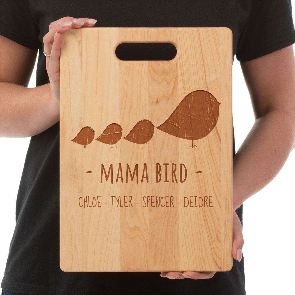 Designs by MyUtopia Shout Out:Mama Bird Personalized Maple Laser Engraved Cutting Board