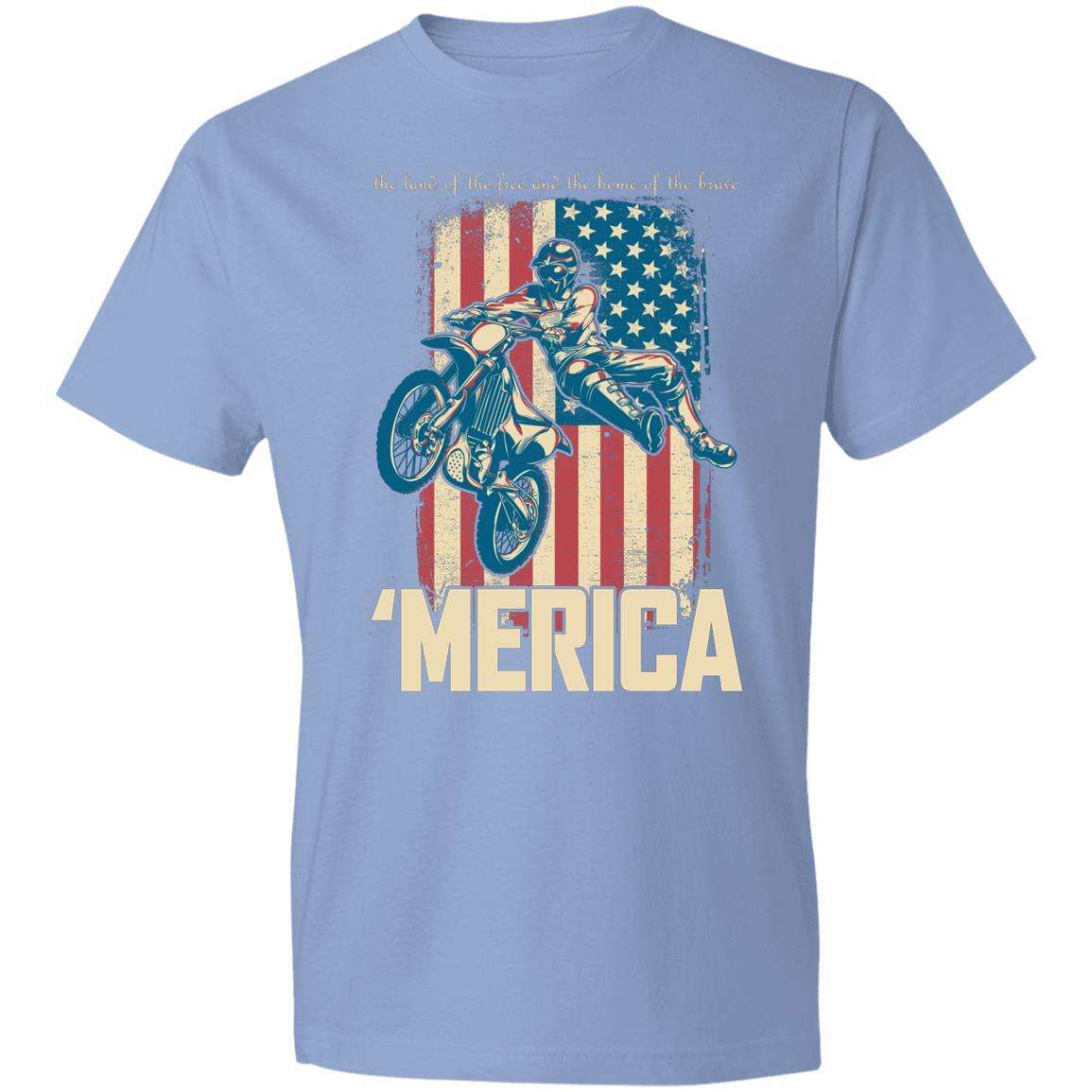 Designs by MyUtopia Shout Out:'Merica Motorcross Lightweight Cotton T-Shirt,Light Blue / S,T-Shirts