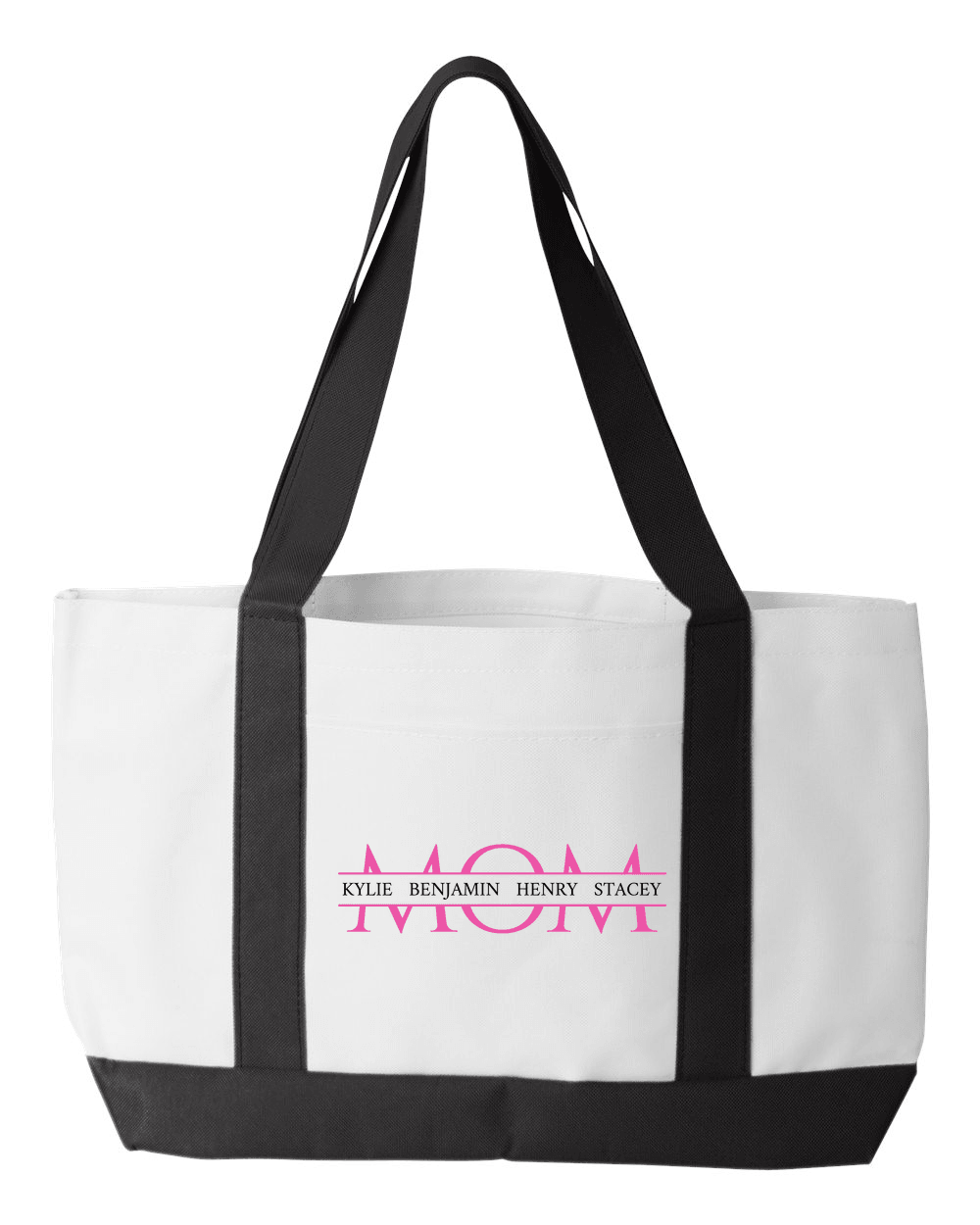 Designs by MyUtopia Shout Out:MOM Personalized with Kid's Names Canvas Totebag Gym / Beach / Pool Gear Bag,White,Gym Totebag