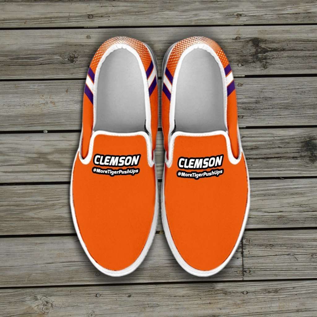 MoreTigerPushUps Clemson Fan Slip on Sneakers Designs by MyUtopia Shout Out