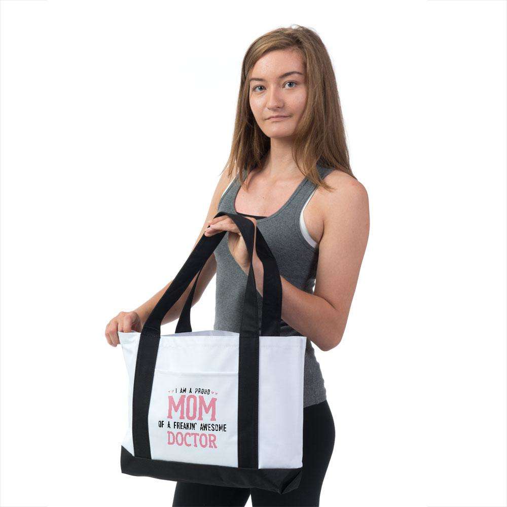 Designs by MyUtopia Shout Out:Proud Mom Personalized Canvas Totebag Gym / Beach / Pool Gear Bag