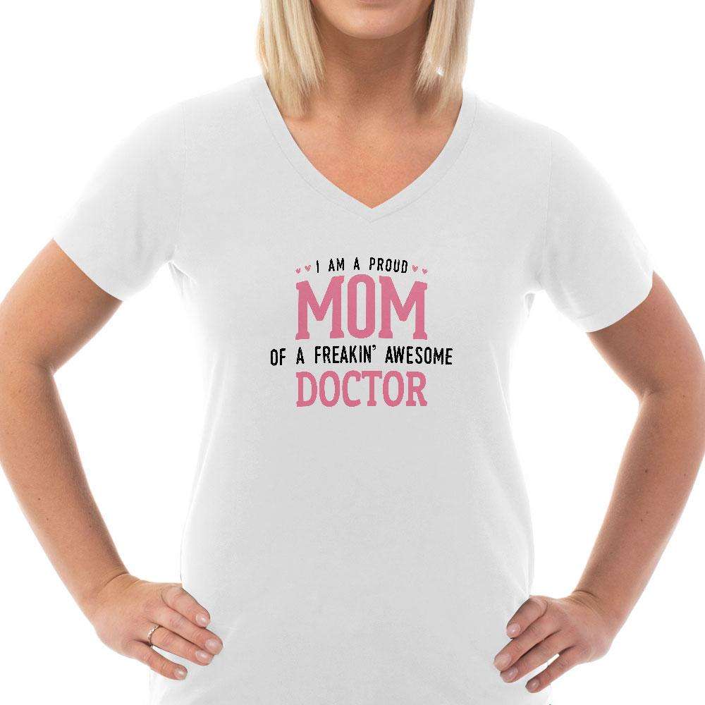 Designs by MyUtopia Shout Out:Proud Mom Personalized Ladies V Neck Tee