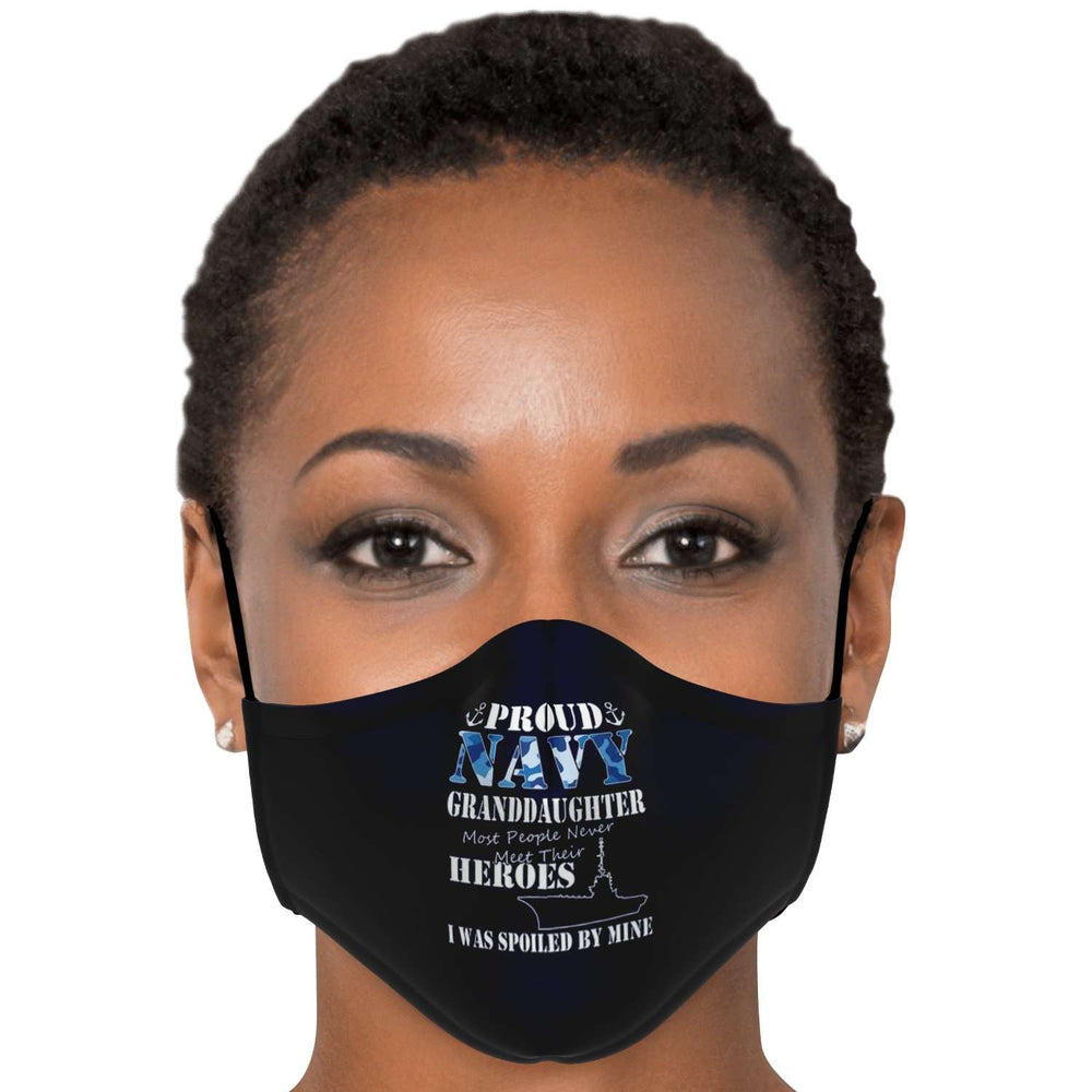 Designs by MyUtopia Shout Out:Proud Navy Granddaughter Spoiled by My Hero Fitted Face Mask with Adjustable Ear Loops