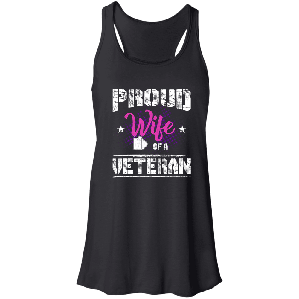 Designs by MyUtopia Shout Out:Proud Wife of a Veteran Flowy Black Racerback Tank,X-Small / Black,Tank Tops