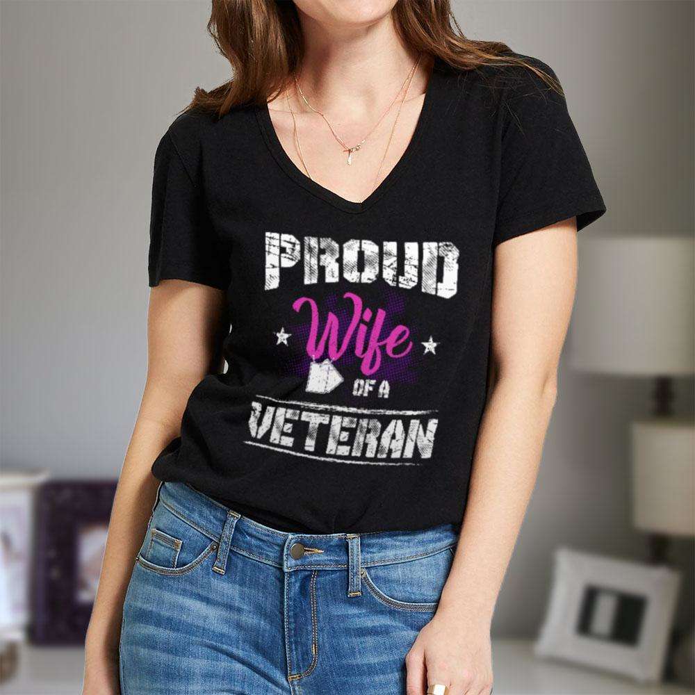 Designs by MyUtopia Shout Out:Proud Wife of a Veteran Ladies' V-Neck T-Shirt