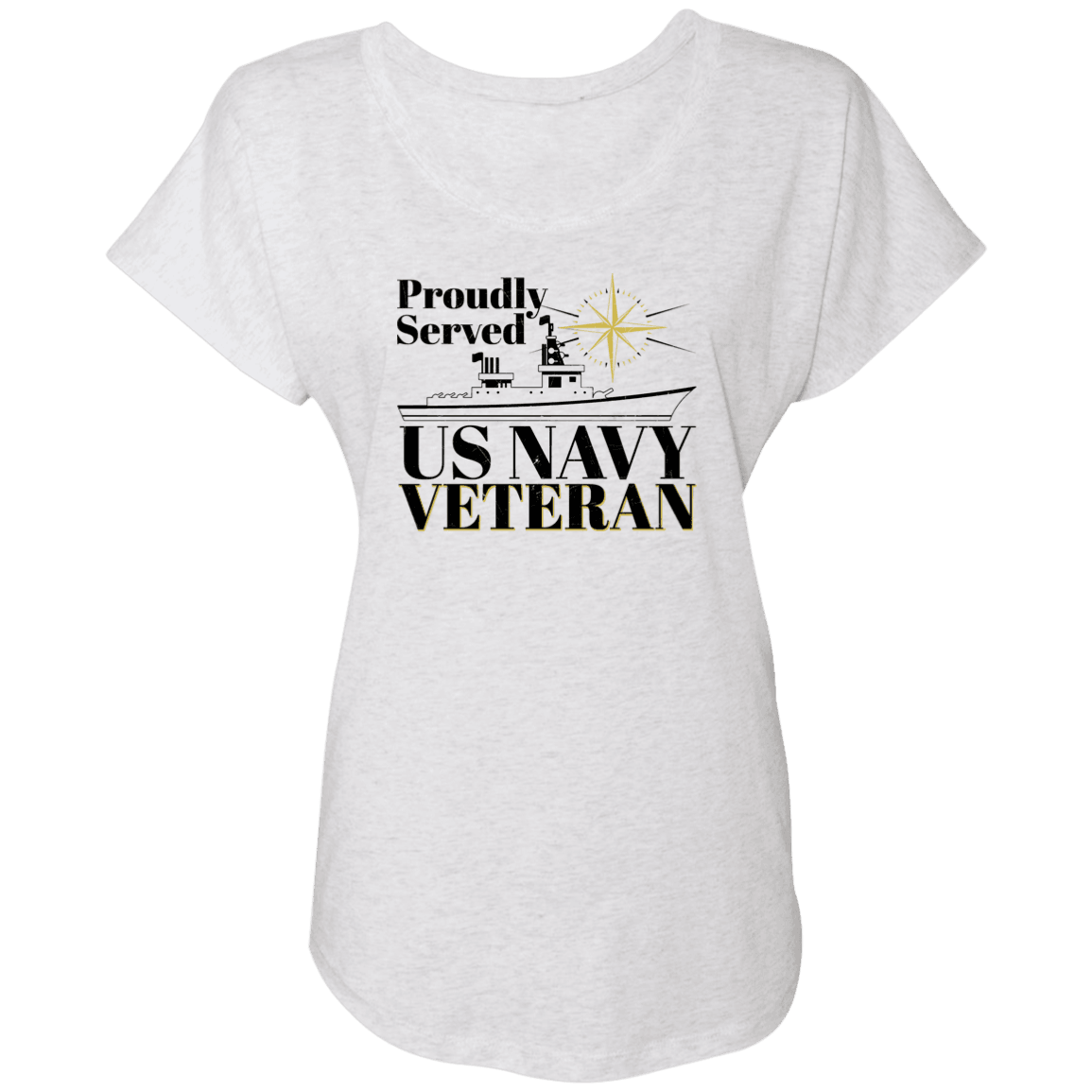 Designs by MyUtopia Shout Out:Proudly Served US Navy Veteran Ladies' Triblend Dolman Shirt,X-Small / Heather White,Ladies T-Shirts