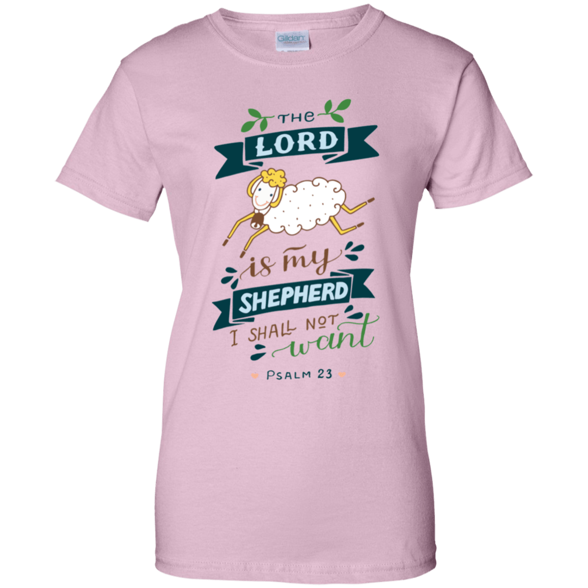 Designs by MyUtopia Shout Out:Psalm 23 The Lord is My Shepherd 100% Cotton Ladies T-Shirt,Light Pink / X-Small,Ladies T-Shirts