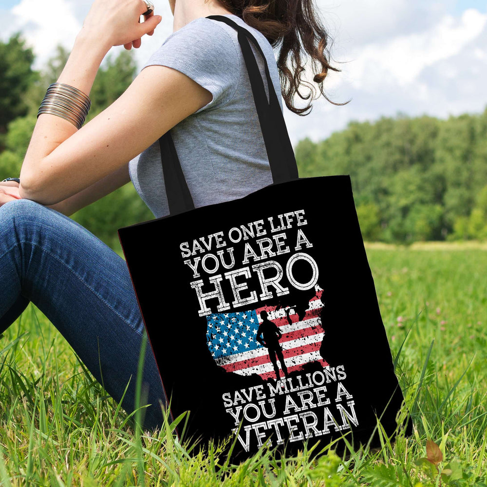 Designs by MyUtopia Shout Out:Save Millions You Are A Veteran Fabric Totebag Reusable Shopping Tote