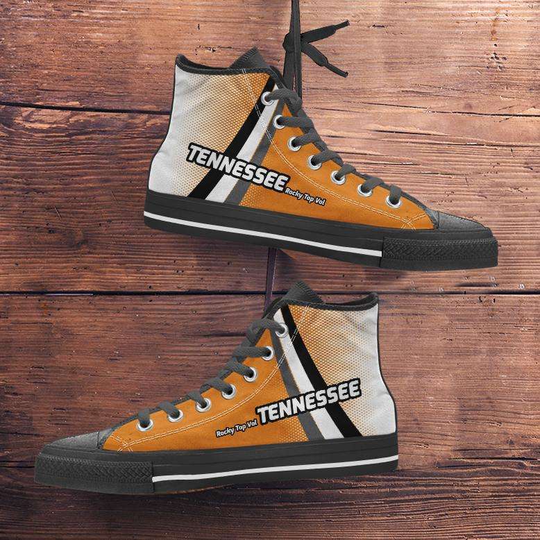 Designs by MyUtopia Shout Out:Tennessee Volunteers Basketball Fans Canvas High Top Shoes,Men's / Mens US 5 (EU38) / Orange / White,High Top Sneakers