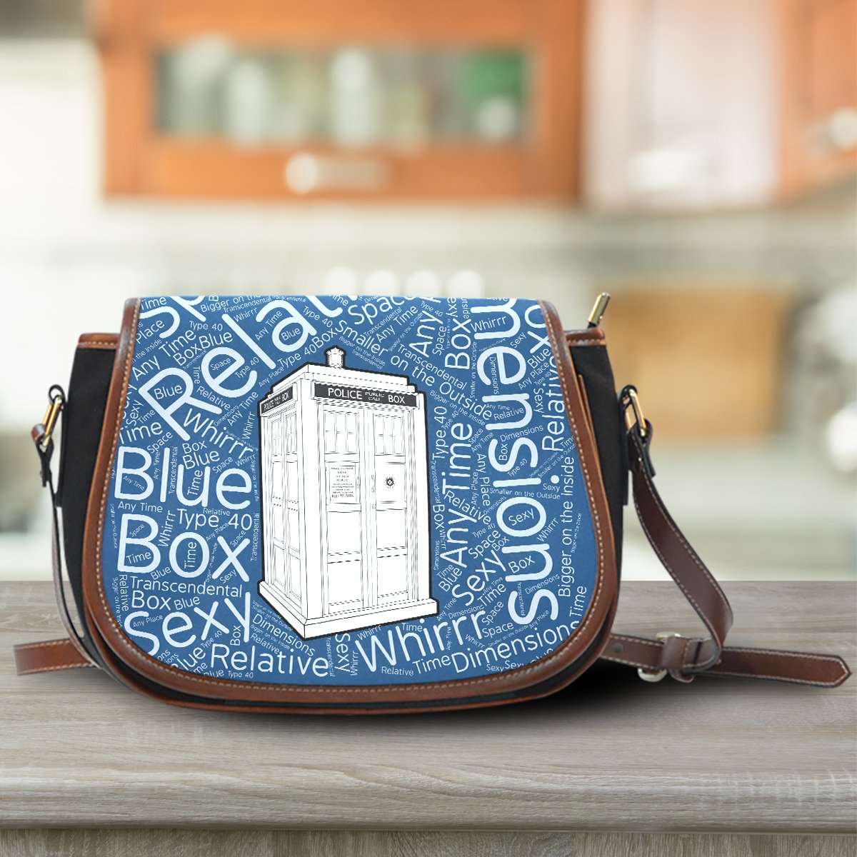 Designs by MyUtopia Shout Out:Timey Wimey Doctor Who Fan Canvas Saddlebag Style Crossbody Purse,Tardis,Cross-Body Purse