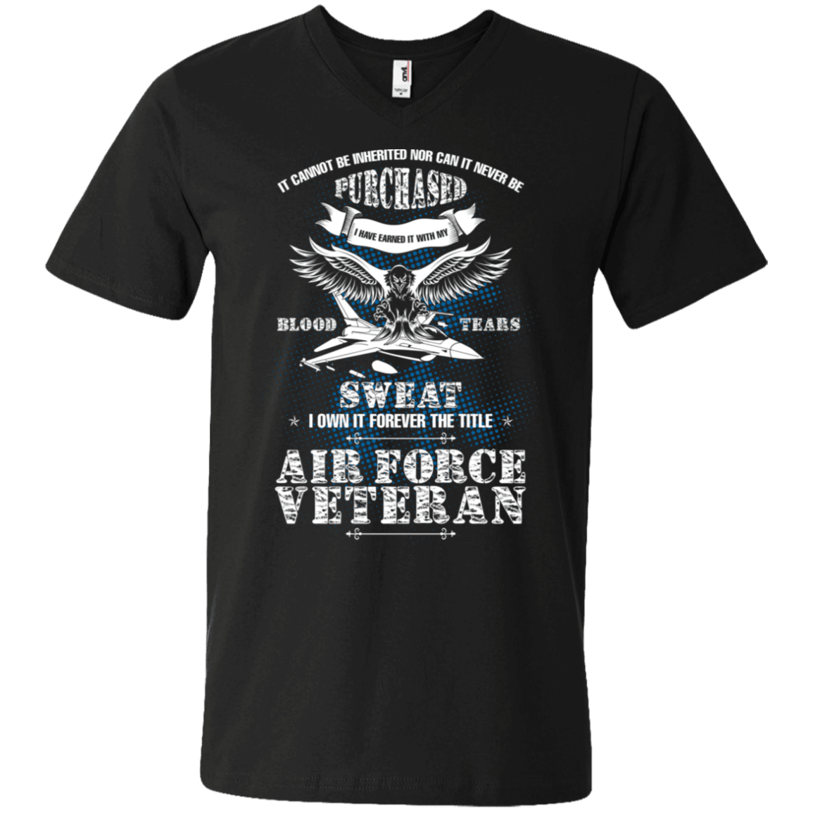 Designs by MyUtopia Shout Out:US Air Force Veteran Men's Printed V-Neck T-Shirt,S / Black,Adult Unisex Vneck Tee